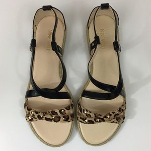 Nine West Vilance Black Animal Print Sandals 9M